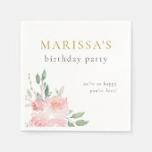 Goud Script geschilderd Floral Verjaardagsfeest Servet (Voorkant)