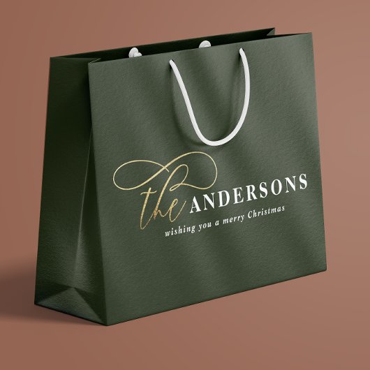 Goud script groen, modern, minimaal kerstfeest groot cadeauzakje