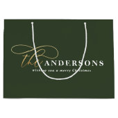 Goud script groen, modern, minimaal kerstfeest groot cadeauzakje (Voorkant)