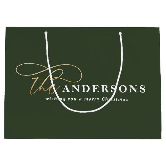 Goud script groen, modern, minimaal kerstfeest groot cadeauzakje (Voorkant)