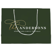 Goud script groen, modern, minimaal kerstfeest groot cadeauzakje (Achterkant)