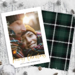 Goud script: groene kersttaartenfoto feestdagenkaart<br><div class="desc">Goud effect stijlvol script is alleen maar kerstmis met het coördineren van groen en zwart vinkje tartan backer design. Ruimte voor één fotoontwerp. Een moderne kijk op een traditioneel kerstfeest.</div>