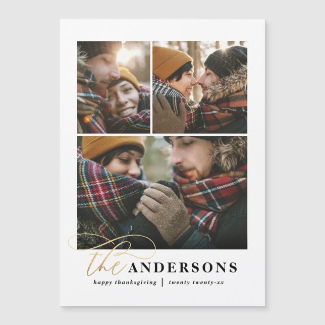 Goud script groene vlakid multi-foto Thanksgiving  (Voorkant)