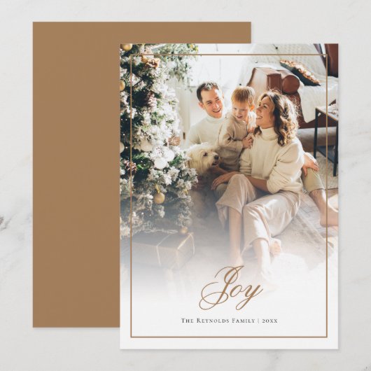 Goud Script Joy Foto Kerstmis Feestdagenkaart (Voorkant / Achterkant)