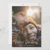 Goud script: kerstmis rood tartan 2 foto feestdagenkaart (Voorkant)