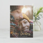 Goud script: kerstmis rood tartan 2 foto feestdagenkaart (Staand voorkant)