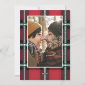 Goud script: kerstmis rood tartan 2 foto feestdagenkaart (Achterkant)