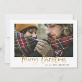 Goud script: kerstmustard tartan 1 foto feestdagenkaart (Voorkant)