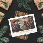 Goud script: kerstmustard tartan 1 foto feestdagenkaart<br><div class="desc">Gold-effect stijlvol script is alleen maar kerstmis met het coördineren van het ontwerp van de zwarte en mosterdcheck tartan backer. Ruimte voor één fotoontwerp.</div>