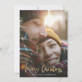 Goud script kwistig kerstrood tartan 2 fotograaf feestdagenkaart (Voorkant)