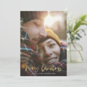 Goud script kwistig kerstrood tartan 2 fotograaf feestdagenkaart (Staand voorkant)