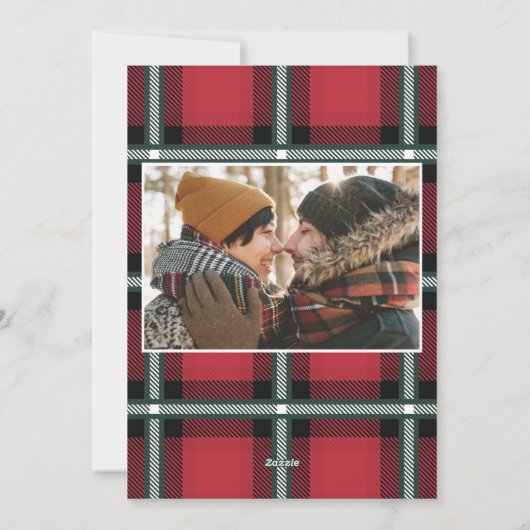 Goud script kwistig kerstrood tartan 2 fotograaf feestdagenkaart (Achterkant)