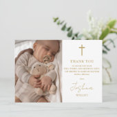 Goud Script Moderne foto doop doopsel Bedankkaart (Staand voorkant)