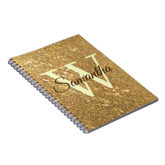 Goud Script Monogram Frost Glitter Notitieboek (Rechterzijde)