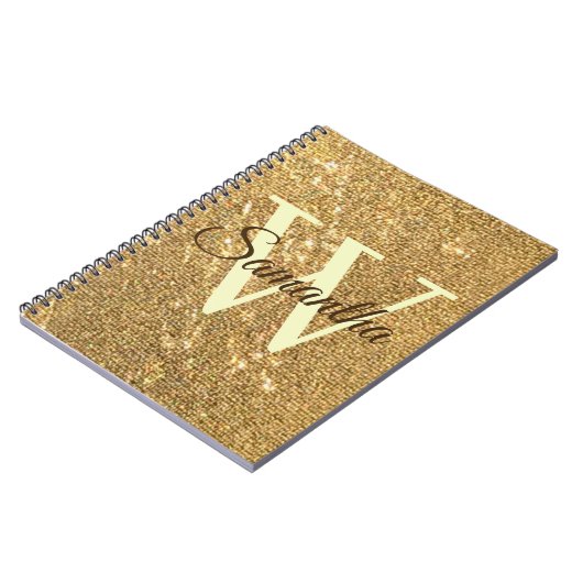 Goud Script Monogram Frost Glitter Notitieboek (Linkerzijde)