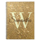 Goud Script Monogram Frost Glitter Notitieboek (Voorkant)