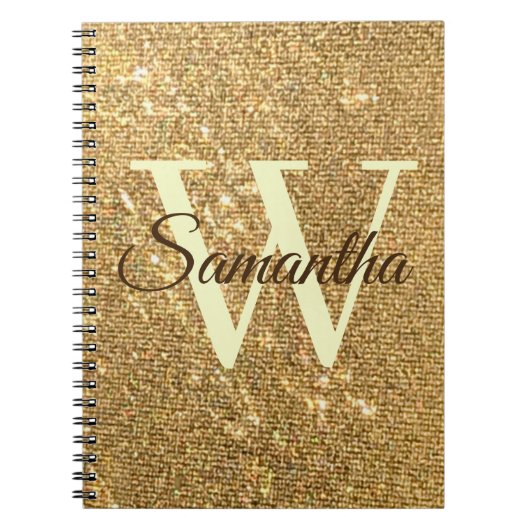 Goud Script Monogram Frost Glitter Notitieboek (Voorkant)