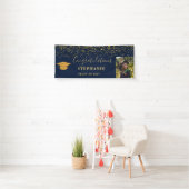 Goud Script Navy Confetti Gefeliciteerd Afstudeerd Spandoek (Insitu)