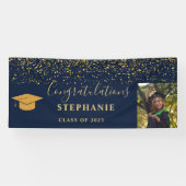 Goud Script Navy Confetti Gefeliciteerd Afstudeerd Spandoek (Horizontaal)
