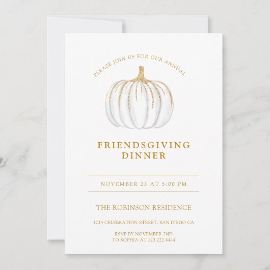 Goud Script Pompoen Friendsgiving Thanksgiving Kaart (Voorkant)