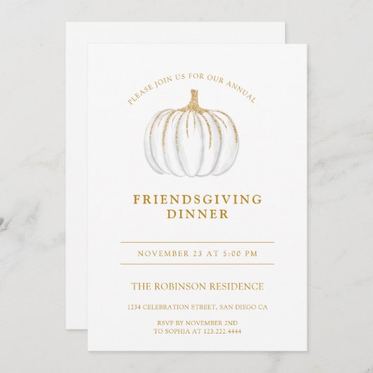 Goud Script Pompoen Friendsgiving Thanksgiving Kaart (Voorkant / Achterkant)