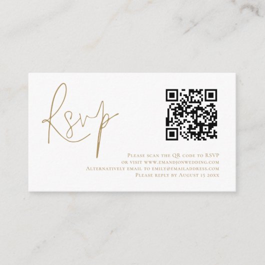 Goud Script QR-code voor bruiloft RSVP Informatiekaartje (Voorkant)