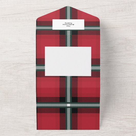 Goud script: rode kersttaartenfoto all in one uitnodiging (Buitenkant)