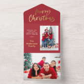 Goud script: rode kersttaartenfoto all in one uitnodiging (Binnen)