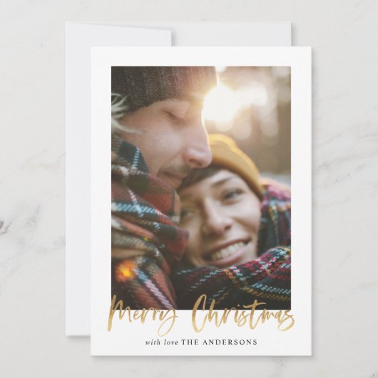 Goud script: rode kersttaartenfoto feestdagenkaart (Voorkant)