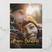 Goud script: rode kersttaartenfoto folie feestdagenkaart (Voorkant)