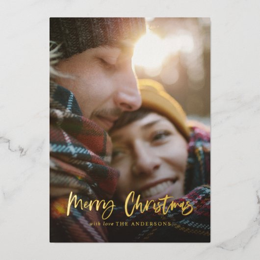 Goud script: rode kersttaartenfoto folie feestdagenkaart (Voorkant)