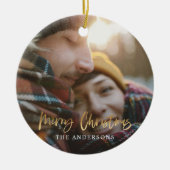 Goud script: rode kersttaartenfoto keramisch ornament (Voorkant)