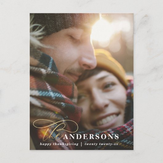 Goud script rode platte Thanksgiving 1 fotovakanti Feestdagenkaart (Voorkant)