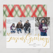 Goud Script Seizoen groeten Tartan Fotokaart Feestdagenkaart (Voorkant / Achterkant)