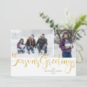 Goud Script Seizoen groeten Tartan Fotokaart Feestdagenkaart (Staand voorkant)