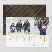 Goud Script Seizoen groeten Tartan Fotokaart Feestdagenkaart (Voorkant / Achterkant)