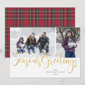 Goud Script Seizoen groeten Tartan Fotokaart Feestdagenkaart (Voorkant / Achterkant)