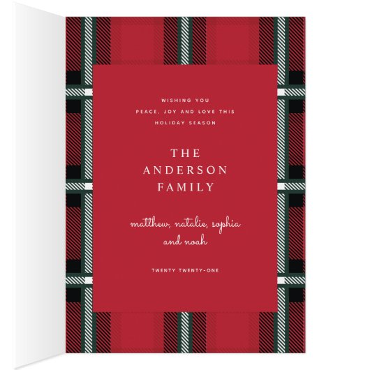 Goud script smaakvol kerstfeest rode tartan fototo (Binnen (Rechts))