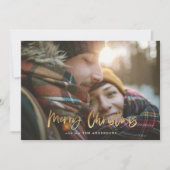 Goud script smaakvol kerstfeest rode tartan fototo feestdagenkaart (Voorkant)