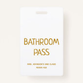 Goud Script Terug naar School Badkamer Hall Pass Badge (Achterkant)