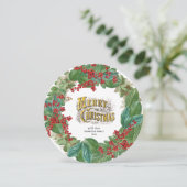 Goud Script Vakantie Vrolijk Kerstmis Cirkel Kaart (Staand voorkant)