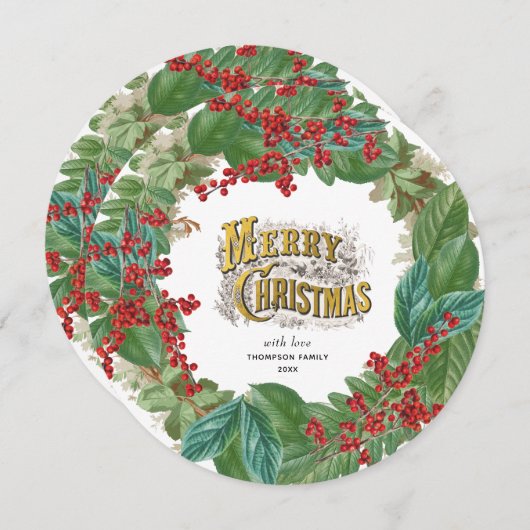 Goud Script Vakantie Vrolijk Kerstmis Cirkel Kaart (Voorkant / Achterkant)