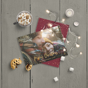 Goud script vrolijk kerststerren 1 foto elegant feestdagenkaart