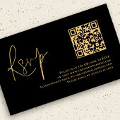Goud Script Zwart QR Code Bruiloft RSVP Informatiekaartje