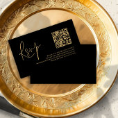 Goud Script Zwart QR Code Bruiloft RSVP Informatiekaartje