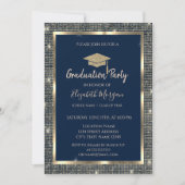 Goud Sequins Gradup Navy Blue Afstuderen Kaart (Voorkant)