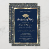 Goud Sequins Gradup Navy Blue Afstuderen Kaart (Voorkant / Achterkant)