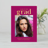 Goud Serif Aangepaste Kleur Afstudeerfeest Folie Uitnodiging (Staand Voorkant)