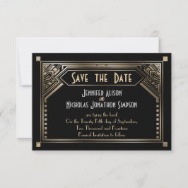 Goud Shaded Gatsby Art Deco Bruiloft Save the Date