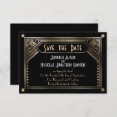 Goud Shaded Gatsby Art Deco Bruiloft Save the Date (Voorkant / Achterkant)